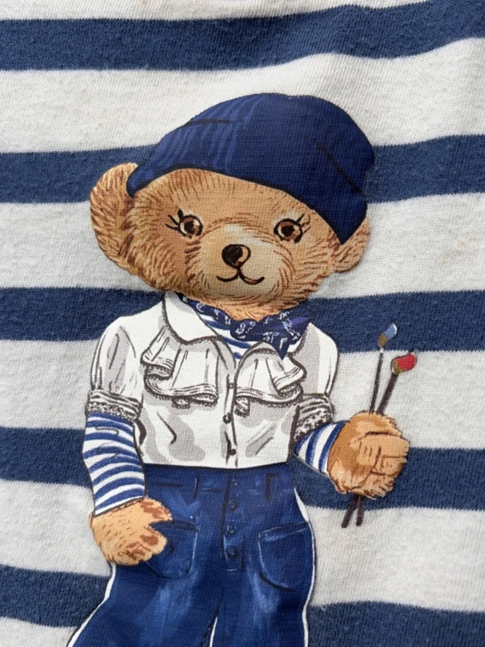 Ralph Lauren Polo Bear Tee Girls 18 Months Artist Stripper Navy White Cott